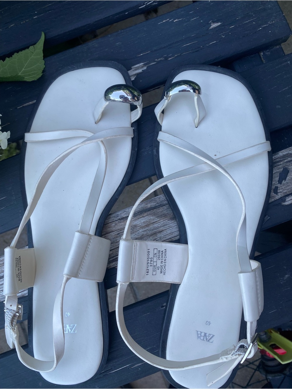 Zara White Strappy Sandals with Silver Toe Accent